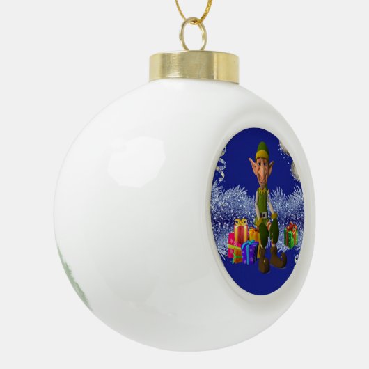 Kerstkeramisch Ornament, Elf Keramische Bal Ornament (Links)