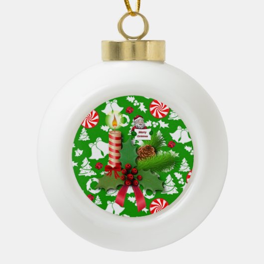 Kerstkeramisch Ornament, kerstkaars Keramische Bal Ornament (Voorkant)
