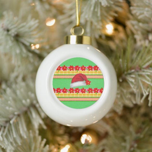 Kerstkeramisch Ornament, Santa Hat Green Keramische Bal Ornament (Boom)