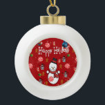 Kerstkeramisch Ornament, Snowman Keramische Bal Ornament<br><div class="desc">Keramische kerstbal versiering decorate je mooie kerstboom met een soort aangepast versieringsmiddel. Iets voor iedereen,  Maria lurdis afonso,  https://www.zazzle.com/succeedinbeautybarb</div>
