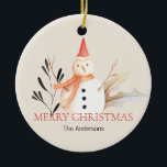 kerstkeramische feestdag Snowman Keramisch Ornament<br><div class="desc">Pas de aangepaste tekst hierboven aan. U kunt de achtergrondkleur ook wijzigen. U kunt extra coördinerende punten in ons " Snowman"collectie vinden.</div>