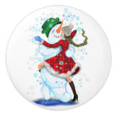 Kerstkeramische Knob Snowman en Girl Dance Keramische Knop (Voorkant)