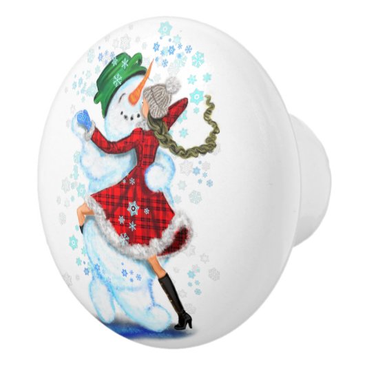 Kerstkeramische Knob Snowman en Girl Dance Keramische Knop (Rechts)