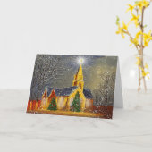 Kerstkerk in Sneeuw Kaart (Gele Bloem)