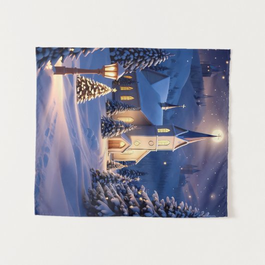 Kerstkerk Tapestry Wandkleed (Voorkant (horizontaal))