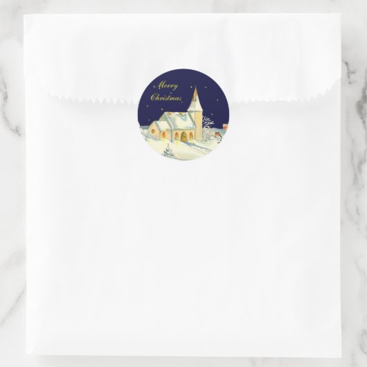 Kerstkerk winterscène ronde sticker (Tas)