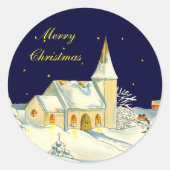 Kerstkerk winterscène ronde sticker (Voorkant)