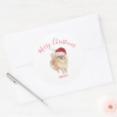 Kerstkerkerkerkerkerst van Santa Hat Dog Pomerania Ronde Sticker (Envelop)