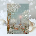 kerstkerkgenootschappij met Retro Glitter Winter Feestdagenkaart<br><div class="desc">Mooie kerstkerk van Vintage zingt de wintersneeuwscène. Perfecte aanvulling op je  collectie of geweldig om naar familie en vrienden te sturen voor het vakantieseizoen. Dit kan worden overgedragen naar andere producten,  waaronder een gevouwen vakantiekaart.</div>