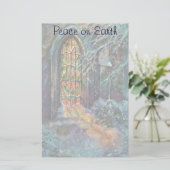 Kerstkerkkerk met Glas in lood raam Briefpapier (Staand voorkant)