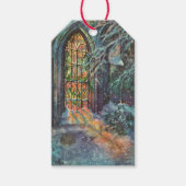 Kerstkerkkerk met Glas in lood raam Cadeaulabel (Voorkant)