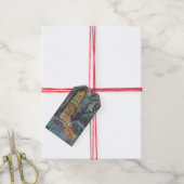 Kerstkerkkerk met Glas in lood raam Cadeaulabel (Met Touw)