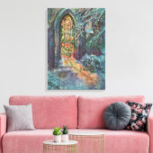 Kerstkerkkerk met Glas in lood raam Canvas Afdruk (Insitu (Woonkamer))