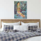 Kerstkerkkerk met Glas in lood raam Canvas Afdruk (Insitu (Slaapkamer))