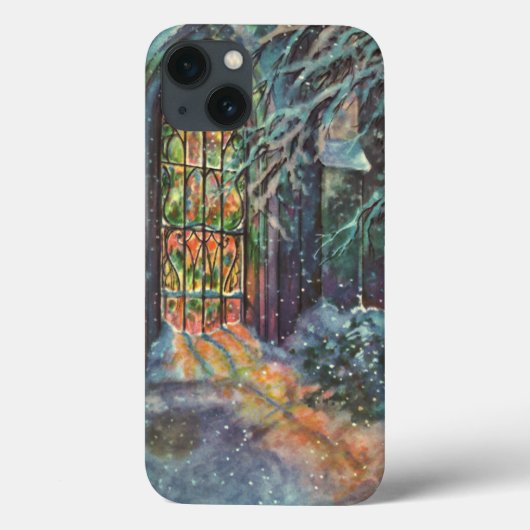 Kerstkerkkerk met Glas in lood raam Case-Mate iPhone Case (Achterkant)