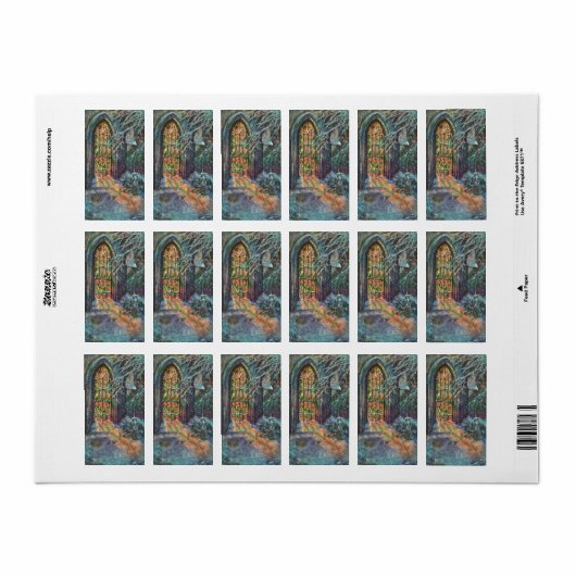 Kerstkerkkerk met Glas in lood raam Etiket (Full Sheet)