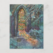 Kerstkerkkerk met Glas in lood raam Feestdagenkaart (Voorkant)