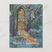Kerstkerkkerk met Glas in lood raam Feestdagenkaart (Voorkant)