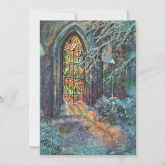 Kerstkerkkerk met Glas in lood raam Feestdagenkaart (Voorkant)