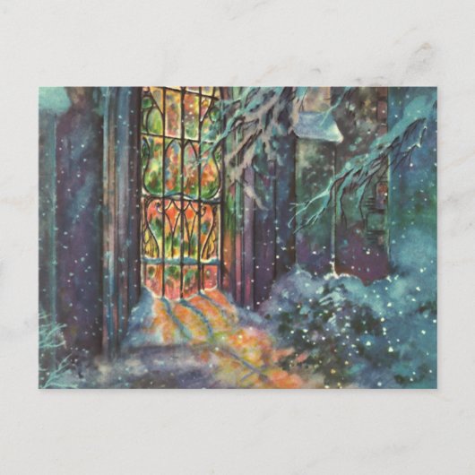 Kerstkerkkerk met Glas in lood raam Feestdagenkaart (Voorkant)