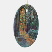 Kerstkerkkerk met Glas in lood raam Keramisch Ornament (Rechts)