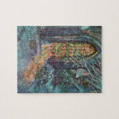 Kerstkerkkerk met Glas in lood raam Legpuzzel (Horizontaal)