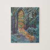 Kerstkerkkerk met Glas in lood raam Legpuzzel (Verticaal)