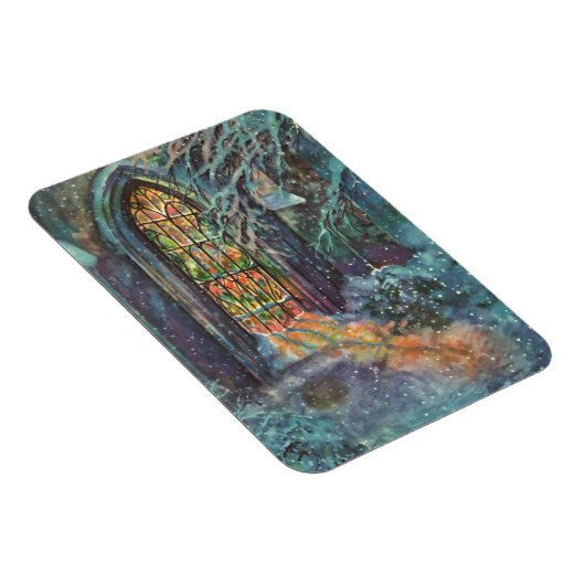 Kerstkerkkerk met Glas in lood raam Magneet (Rechterzijde)