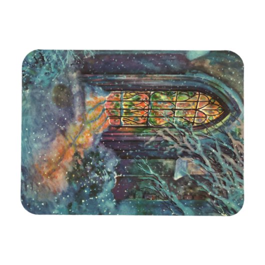 Kerstkerkkerk met Glas in lood raam Magneet (Horizontaal)