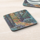 Kerstkerkkerk met Glas in lood raam Onderzetter (Linkerzijde)