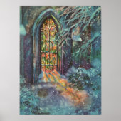 Kerstkerkkerk met Glas in lood raam Poster (Voorkant)