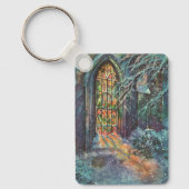 Kerstkerkkerk met Glas in lood raam Sleutelhanger (Voorkant)