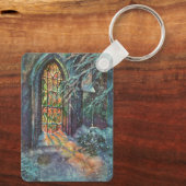 Kerstkerkkerk met Glas in lood raam Sleutelhanger (Achterkant)