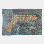 Kerstkerkkerk met Glas in lood raam Theedoek (Horizontaal)