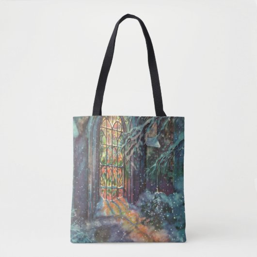 Kerstkerkkerk met Glas in lood raam Tote Bag (Voorkant)