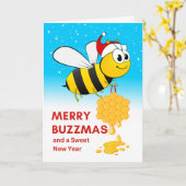 Kerstkersmakreel Buzzmas Bee met Honey Ornament Kaart (Gele Bloem)