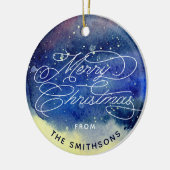  kerstkerst met blauwe kerst met fotocrème keramisch ornament (Links)