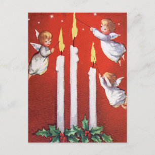 Kerstkerst met drie kleine Angels Vintage kerst Briefkaart