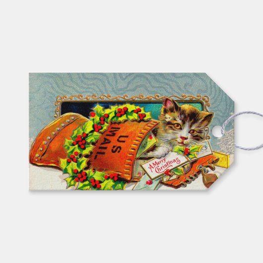  kerstkerst met kat cadeaulabel (Voorkant (Horizontaal))