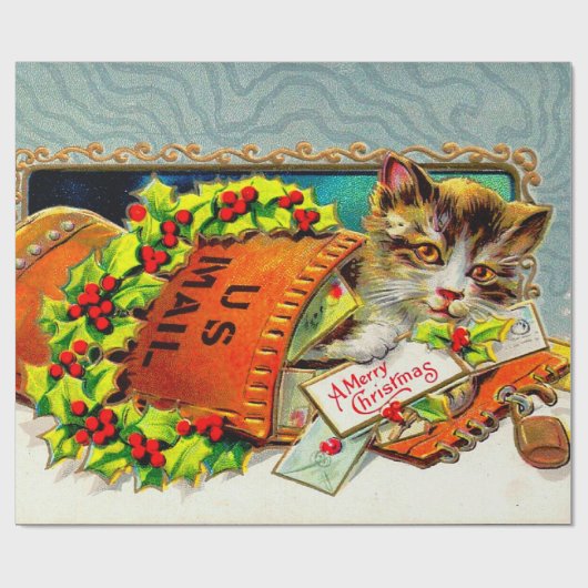  kerstkerst met kat cadeaupapier (Vlak)