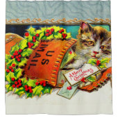  kerstkerst met kat douchegordijn (Voorkant)