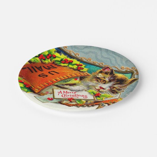 kerstkerst met kat papieren bordje (Gekanteld)