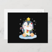 Kerstkerst met pinguïn aankondigingskaart (Voorkant / Achterkant)