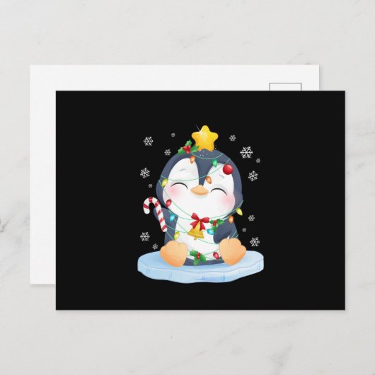 Kerstkerst met pinguïn aankondigingskaart (Voorkant / Achterkant)