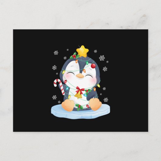 Kerstkerst met pinguïn aankondigingskaart (Voorkant)