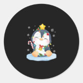 Kerstkerst met pinguïn ronde sticker (Voorkant)
