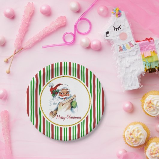  kerstkerst met Retro Santa Merry Papieren Bordje (Feest)