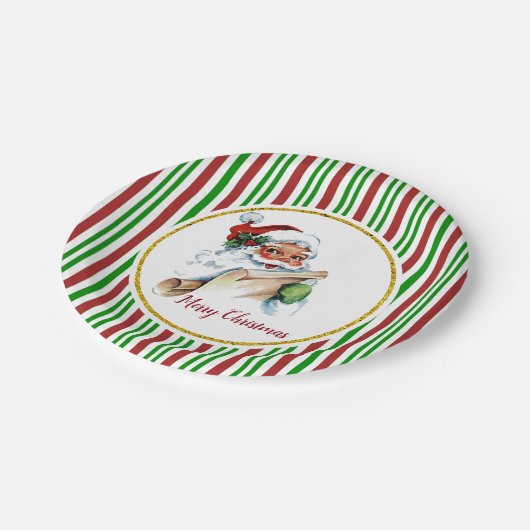  kerstkerst met Retro Santa Merry Papieren Bordje (Gekanteld)