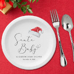 KerstkerstBaby shower voor kerstmis Baby Papieren Bordje<br><div class="desc">Leuke kerstvakantie seizoen baby shower papieren borden met "Santa Baby" in een elegant script met een hart swash en een waterverf illustratie van een rood Santa Claus pet. Personaliseer met de naam van de moeder en de douchedatum in eenvoudige moderne typografie.</div>