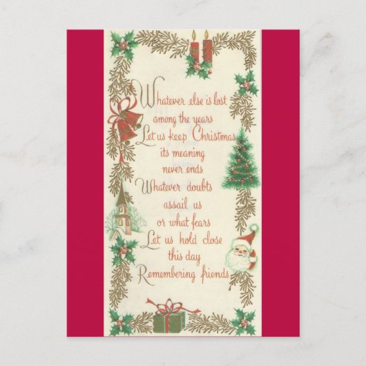 Kerstkerstbericht met intage feestdagenkaart (Voorkant)